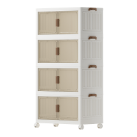 COIZYZZL ochama x Opbergkast Zonder Montage Breedte 55 cm, Set van 4 Opvouwbare Opbergboxen met Magnetische Sluiting en Wielen, Grote Capaciteit Stapelbaar Kastje, Wit