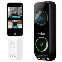 UNIVIEW Youkey DB312 Draadloze Beveiligingsdeurbel met Dubbele Camera en Gongsignaal, 2K Nachtzicht in Kleur, 6400 mAh Batterij, 2,4/5 GHz Wi‑Fi 6, Radar  en PIR Detectie, Bezorgbeveiliging, Detectie van Pakketten, Mensen en Beweging, Tweerichtingsaudio, 