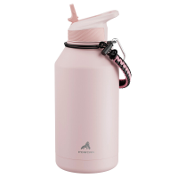 64 Oz sportfles met rietje, draaglus en deksel met enkele opening – roze