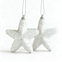 2 Stuks witte sterren hangdecoratie met vloktjes, hangdecoratie voor kerstboom, verzamelaarscadeau, decoratie voor buiten, tuin, hek en terras