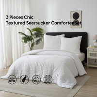 Meeallhome Seersucker structuur dekbedset 200×220 cm/80×80 cm×2 Wit