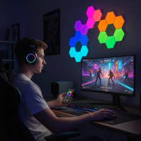 Arlgsite zeshoekige ledpanelen, 8 stuks, zeshoekige led wandlamp voor gamingdecoratie, muzieksynchronisatie, app bediening, afstandsbedieningen, zeshoekige honingraat wandlampen, gamingaccessoires, zeshoekige lamp, slimme wanddecoratie voor thuis