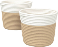 VidaXL Katoenen opbergmanden   2 stuks, 24 x 18 cm, Beige en Wit