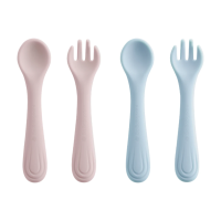Bc Babycare Silicone Fork and Spoon 4 Pieces, BPA Free Pink + Blue