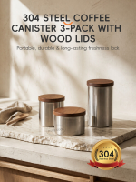 PURE COOK 304 roestvrijstalen luchtdichte koffiepot voorraadpot set met rubbergevoerd houten deksel koffiebonen thee suiker bloem ontbijtgranen keuken voedselcontainer huishoudelijke voorraadkast organisatie 13,52 fl oz 15,22 fl oz 20,29 fl oz 400 ml 450 