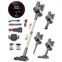Prasky draadloze stofzuiger, 6 in 1 lichte steelstofzuiger met 45 min looptijd, led display & verlichting, zelfstaand voor tapijt, tegels, huisdierenhaar & harde vloeren (zilver)