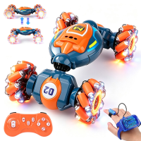 Gestuursensoren RC Twist Stuntauto, 2,4 GHz Afstandsbediening Transformeerbaar Off Road Voertuig met Dubbele Bedieningsmodus (Afstandsbediening & Horloge), Kleurrijke LED Verlichte Wielen, 360° Rotatie, Rijden in Alle Richtingen & Dubbelzijdig, Oplaadbare