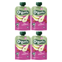 Organix bio peer en framboos 6+ maanden knijpzakjes 100 g * 4