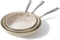 Redchef Gemstone Aluminium II Serie 3 delige Keramische Koekenpannenset, Witte Buitenkant & Bruine Binnenkant