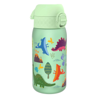 ION8 Waterflessen voor kinderen, 350 ml/12 oz, BPA vrij, lekvrij, vaatwasserbestendig, eenvoudig te openen, veilige vergrendeling, waterfles voor kleine jongens en meisjes, drinkfles voor kinderen voor morsvrij drinken, groen, dinosaurus