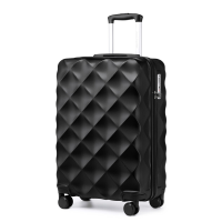 British Traveller 20 inch ABS+PC harde schaal handbagagekoffer, lichtgewicht handbagage met diamantgrond ontwerp, zwart