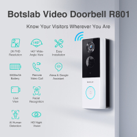 Botslab R801 slimme videodeurbel met 2K QHD resolutie, 140° groothoekzicht, gezichtsherkenning, intelligente bewegingsregistratie en ondersteuning voor Alexa/Google Assistant.