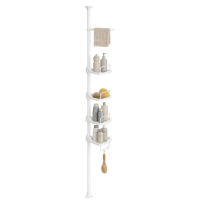 JOYFURNOS  Badkamer opbergrek, verstelbaar 4 laags hoekrek voor de douche, organiser voor de badkamer, wit