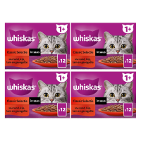 Whiskas natvoer voor volwassen katten 1+ gemengde selectie in saus 12 * 4 = 48 x 85 g