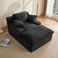 Joyic 160 cm loungestoel, bonenloze bank, set van slaapbanken vloer loungebank met verplaatsbare kussens & zijvakken, wolkenbank met armleuningen voor woonkamer, montage niet nodig, zwart