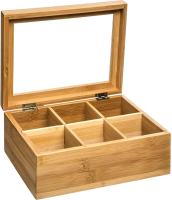 5Five Bamboe Theedoos   6 Compartimenten, Bruin, 22 x 15,5 x 8,5 cm