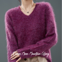 Geborsteld glanspuntjes cashmere trui 90% geïmporteerd uit Australië superfijne merino wol + 5% kashmir + 5% zijde rookpaars one size