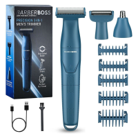 BarberBoss QR 2303 3 in 1 Scheerapparaat   Baardtrimmer, Neus  & Oortrimmer, Bodygroomer   Draadloos & USB Oplaadbaar   Multifunctionele Grooming Set voor Mannen   Blauw