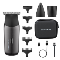 BarberBoss QR 2211 3 in 1 Scheerapparaat   Reis Trimmer Set voor Mannen   Baardtrimmer, Neus  & Oortrimmer, Mini Foliescheerapparaat   Draadloos & USB Oplaadbaar   Compact Grooming Set   Metallic Gunmetal