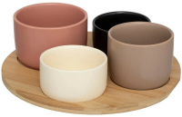 Secret de Gourmet Bamboe Serveerplank met Aardewerken Schalen Set   26 cm, Multi, 5 stuks