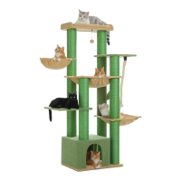 PAWZ Road krabpaal voor grote katten, stabiel met meerdere niveaus, hangmatmanden, krabpaal XXL 170 cm, 13 sisalpalen (φ11 cm), grote zitpaal, grotten, groen