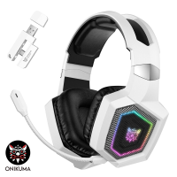 ONIKUMA GT806 Wit, Draadloze koptelefoons, Stijlvolle triple mode gamingheadset, RGB verlichting, Over ear koptelefoons, Ondersteunt 2,4G/draadloos/bedraad (triple mode), Aanbevolen voor gaming, Verjaardagscadeau/Feestdagen cadeau/Jubileumcadeau