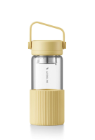BUYDEEM Draagbare glazen theefles met uitneembare roestvrijstalen theefilter, afgesloten en lekvrij, Uitneembare siliconen bescherming tegen brandwonden, FDA goedgekeurde materialen, 470 ml, Mello Yellow