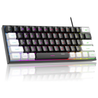 MageGee TS91 60% bedraad gamingtoetsenbord, US QWERTY indeling, RGB achtergrondverlichting, ultrakompact toetsenbord met 61 toetsen, ergonomisch, waterbestendig, mechanisch gevoel, geschikt voor PC, Mac, PS4, Xbox One (Wit/Zwart)