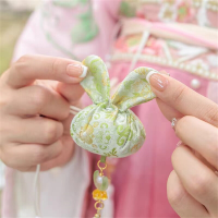Huacan konijnenzakje, zakje, lege tas, Hanfu heupas, cheongsam, geknepen kraag, osmanthuszakje, muggenwerend zakje, autosleutelhanger, groen 1 stuk