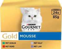 Gourmet Gold Mousse Gemengd Konijn / Rund / Kalf / Lam 24 x 85 GR