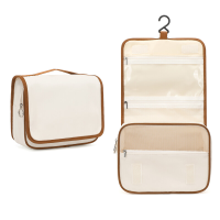 Kono hangende reistoilettas, waterdichte opvouwbare make up waszak met haak & meerdere vakken voor heren dames, beige/bruin