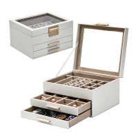 JORDAN&JUDY Sieradendoos met meerdere lagen, kleine oorbeldoos, ringopbergdoos, kettingdoos, sieradencase – 3 lagen wit