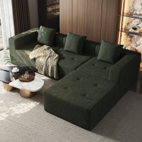GTIMEX hoekbank met binnenvering voorkomt doorzakken, B: 258,5 cm slaapbank met grote chaise longue & 3 sierkussens, chenille textuur geen montage vereist, legergroen  >