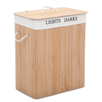 JOYFURNOS Natuurlijke bamboe wasmand met 2 compartimenten, 100 liter, opvouwbaar met uitneembare binnenzak, 52 x 63 x 32 cm