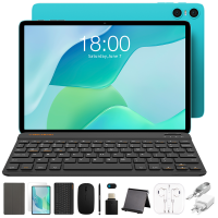 Teclast P33 tablet met hoes, 10,1 inch, 9 GB* (3 GB + 6 GB virtuele uitbreiding) RAM + 64 GB, inclusief hoes, Engels bluetoothtoetsenbord, bluetoothmuis, tabletstandaard, oplader, datakabel, styluspen, oordopjes, OTG adapterkabel en camerabescherming