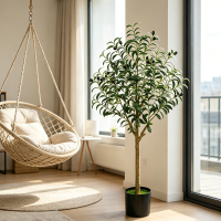 1 Stuk 4 ft/1,2 m kunstolijfboom voor binnen, kunstmatige olifantboom met natuurlijke houten stam en takken en levensechte vruchten, realistische imitatieboom, kunstplanten, hoog met bloempot voor huis  en kantoordecoratie