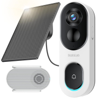Botslab op zonne energie deurbelcamera draadloos, geen abonnement vereist, 2K videodeurbel met hoofd tot voet weergave, pakketdetectie, mensdetectie, 2 weg audio, eenvoudige installatie, alleen 2,4 GHz wifi