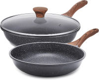 SENSARTE koekenpan met Zwitserse kwartscoating en antiaanbaklaag, eierkoekenpan, chefpan, gezond kookgerei, zonder bewust toegevoegde PFOA (8 inch + 11 inch, met deksels)