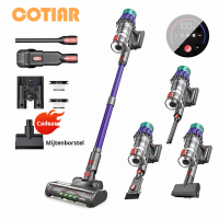 COTIAR V22 draadloze steelstofzuiger, 650 W, 55 kPa zuigkracht, borstelloze ontwerping, 1,2 l capaciteit, LED display, voor vloeren, tapijt en dierharen, paars