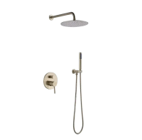 Homary 250 mm wanddoucheset in geborsteld goud met handdouche van massief messing