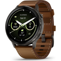 Garmin Venu 4 45 mm Smartwatch   Zwart   Donkerbruine Leren Band