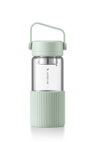 BUYDEEM Draagbare glazen theefles met uitneembare roestvrijstalen theefilter, afgesloten en lekvrij, Uitneembare siliconen bescherming tegen brandwonden, FDA goedgekeurde materialen, 470 ml, knus groen