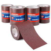 WORKPRO schuurpapierrollen, 4 stuks, 93 mm x 5 m, korrel 60/120/180/240, voor handschuurmachines, excenterschuurmachines, hout, metaal en verf