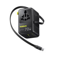 Baseus EnerCore CG11 reisadapter 2AC+2U+1C+intrekbare C kabel 70 W zwart