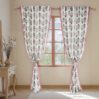 PONY DANCE Linnen Gordijnen met Bloemenmotief voor Woonkamer, Dik & Duurzaam Katoen Linnenmix, Verticale Boheemse Raampanelen met Kwastjes voor Slaapkamer/Boerderij, 2 Panelen, W132 x L245 cm, Roze