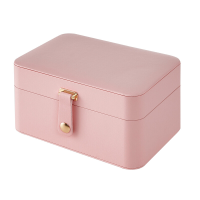 JOYFURNOS Draagbare sieradendoos, reissieradenkoffer, 2 laagse sieradenorganizer, voor grotere accessoires, PU oppervlak, cadeau, roze