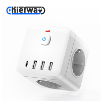 7 In 1 Kubus Stekkerdoos met Aan/uit schakelaar, Meerdere AC stopcontacten, USB A en Type C Oplaadpoorten, 4000 W MAX Wit