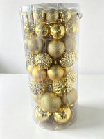 JU7CER 66 gouden kerstballen, 4 8 cm mini onbreekbare kunststof kerstballen, 4 verschillende maten, geschikt voor binnen  en buitendecoratie tijdens de kerstfeestdagen