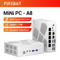 FIREBAT A8 mini pc: AMD Ryzen AI 9 365 (10 kernen/20 processordraden) 24 GB DDR5 RAM, 1 TB PCIe 4,0 SSD, Radeon 880M grafische processor, ondersteunt vier 4K schermen, dubbele 2,5 G Ethernet/USB4/HDMI 2,1/Oculink | wifi 6E/Bluetooth 5,2, een compacte, sti