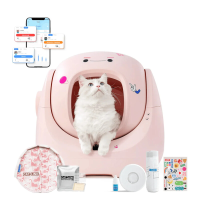 Catlink slimme zelfreinigende roze kattenbak, met klembeveiliging, AI gezondheidsvolgsysteem, multi kat identificatie en ruime binnenruimte, ideaal voor beginners